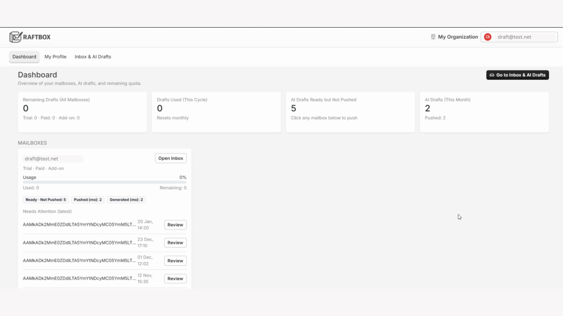 DraftBox AI email drafting workflow